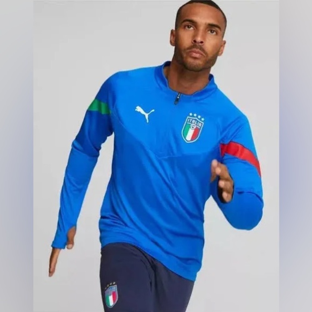 Puma Italia Italy Figc 1/4-Zip Slim Long Sleeve Training Jersey Size: L